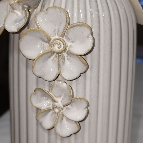 Flora Bunda Handcrafted By Artisans Ceramic Vase With Floral Appliqued 9.5" Tall - Picture 5 of 13